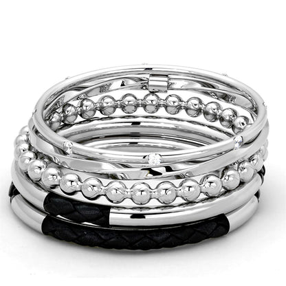 LO3640 - High polished (no plating) Stainless Steel Bangle with AAA Grade CZ  in Clear-0