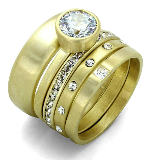LO3645 - Gold & Brush Brass Ring with AAA Grade CZ  in Clear-0