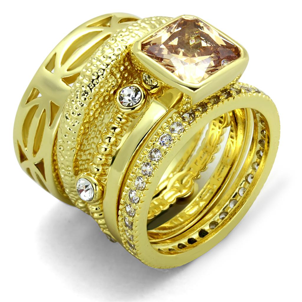 LO3647 - Gold Brass Ring with AAA Grade CZ  in Champagne-0