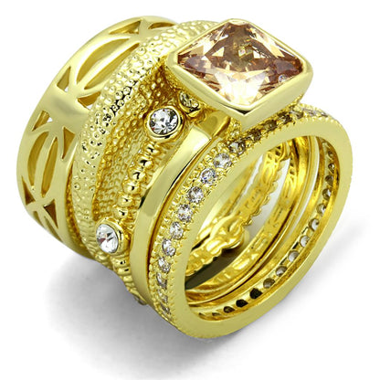 LO3647 - Gold Brass Ring with AAA Grade CZ  in Champagne-0