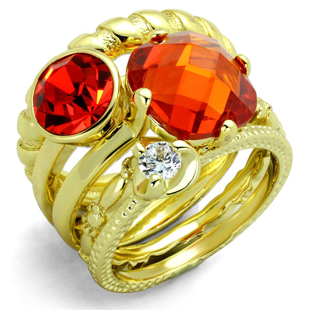 LO3649 - Gold Brass Ring with AAA Grade CZ  in Orange-0