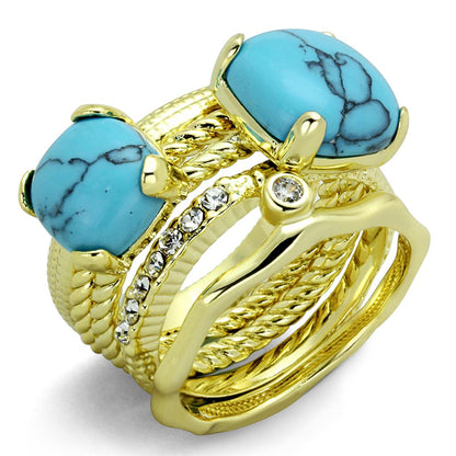 LO3650 - Gold Brass Ring with Synthetic Turquoise in Sea Blue-0