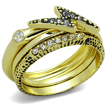 LO3651 - Gold Brass Ring with Top Grade Crystal  in Clear-0