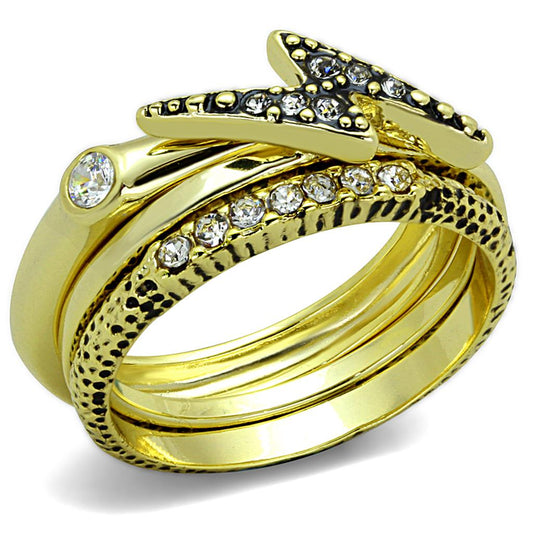 LO3651 - Gold Brass Ring with Top Grade Crystal  in Clear-0