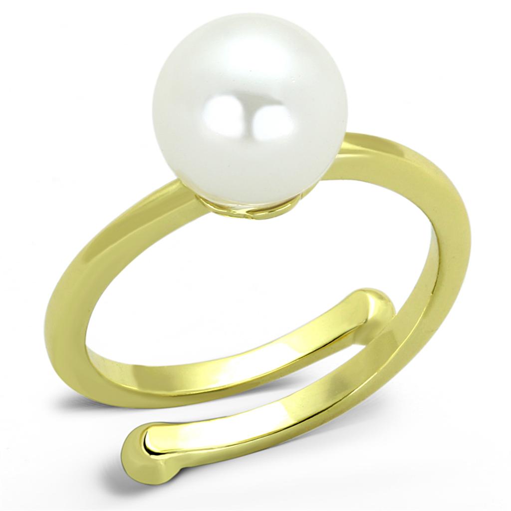 LO3656 - Gold Brass Ring with Synthetic Pearl in White-0