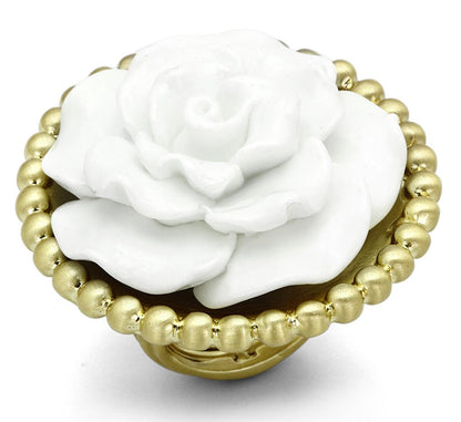 LO3660 - Gold & Brush Brass Ring with Synthetic Synthetic Stone in White-0