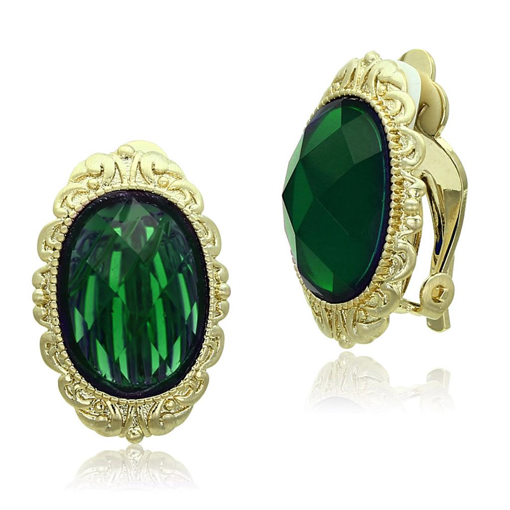 LO3668 - Gold & Brush Brass Earrings with Synthetic Synthetic Stone in Emerald-0