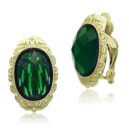 LO3668 - Gold & Brush Brass Earrings with Synthetic Synthetic Stone in Emerald-0