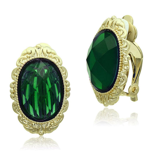 LO3668 - Gold & Brush Brass Earrings with Synthetic Synthetic Stone in Emerald-0