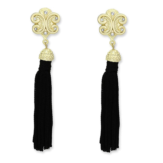 LO3677 - Gold & Brush Brass Earrings with Top Grade Crystal  in Clear-0