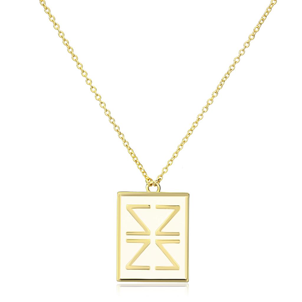 LO3684 - Gold Brass Chain Pendant with Epoxy  in White-0