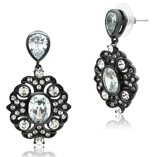 LO3687 - Ruthenium Brass Earrings with AAA Grade CZ  in Clear-0