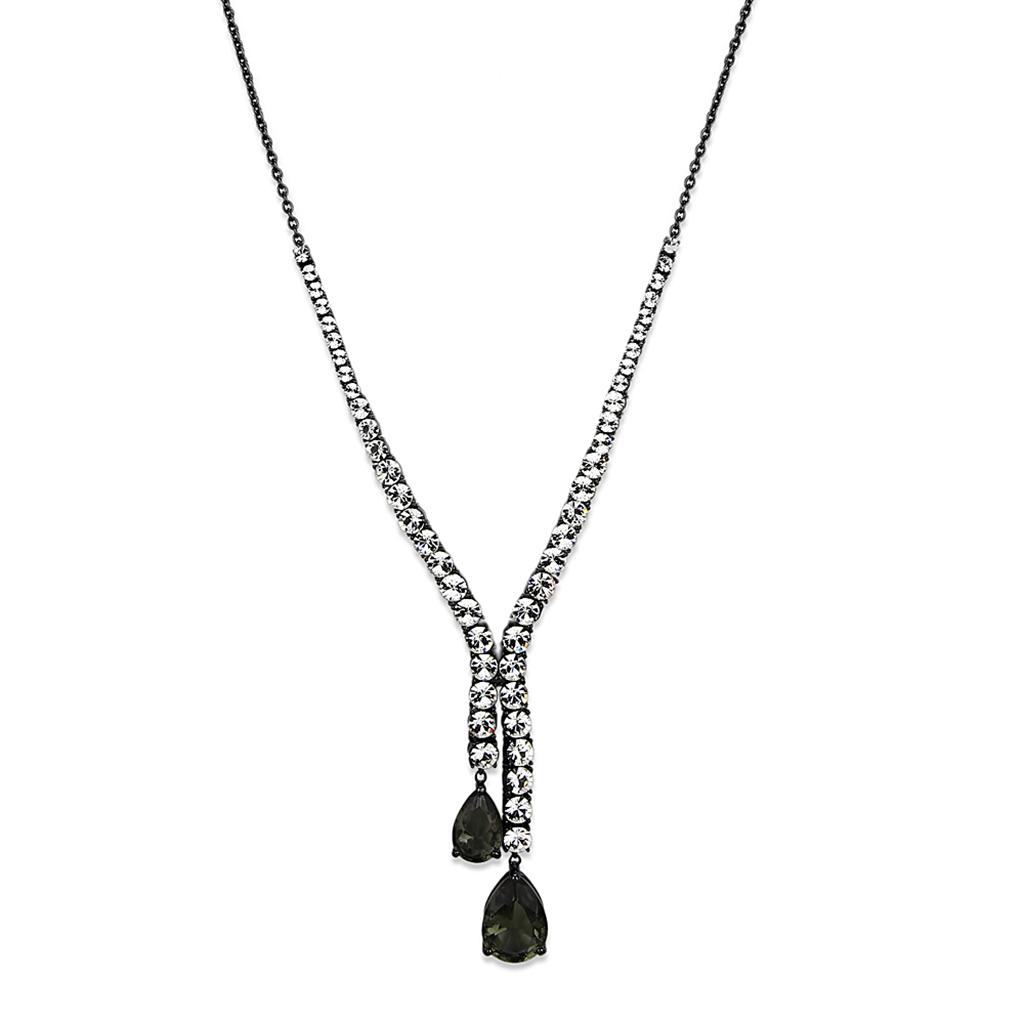 LO3690 - Ruthenium Brass Necklace with Synthetic Synthetic Glass in Black Diamond-0