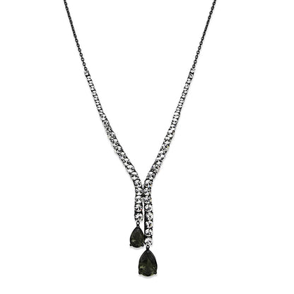 LO3690 - Ruthenium Brass Necklace with Synthetic Synthetic Glass in Black Diamond-0