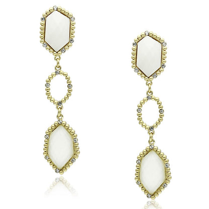 LO3692 - Gold & Brush Brass Earrings with Synthetic Synthetic Stone in Clear-0