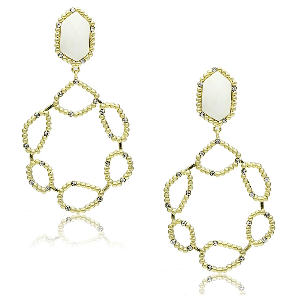 LO3693 - Gold & Brush Brass Earrings with Synthetic Synthetic Stone in White-0