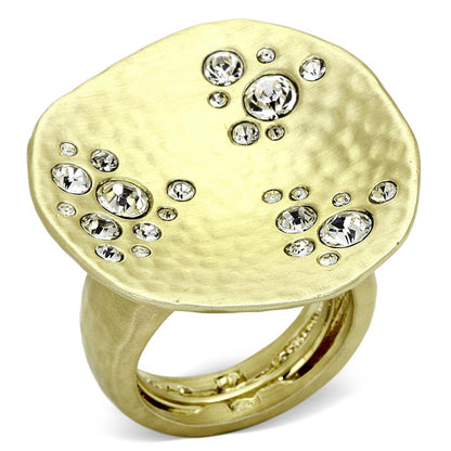 LO3694 - Gold & Brush Brass Ring with Top Grade Crystal  in Clear-0