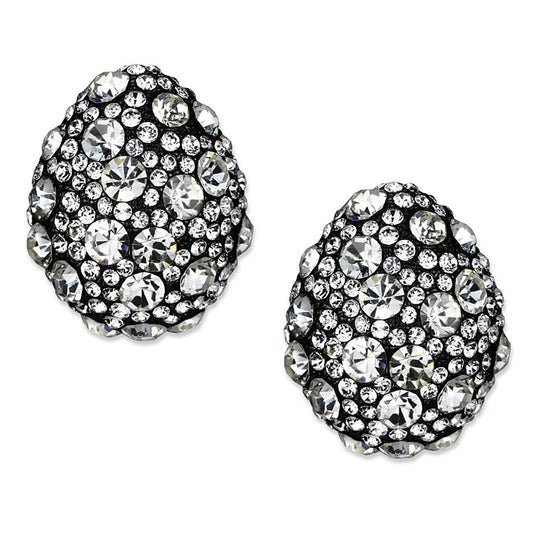 LO3700 - TIN Cobalt Black Brass Earrings with Top Grade Crystal  in Clear-0