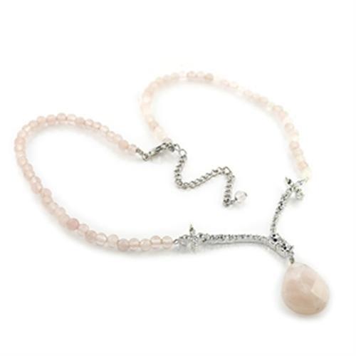 LO370 - Silver Brass Chain Pendant with Precious Stone PINK CRYSTAL in Light Rose-0