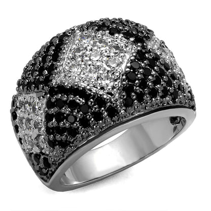 LO3738 - Rhodium + Ruthenium Brass Ring with AAA Grade CZ  in Black Diamond-0