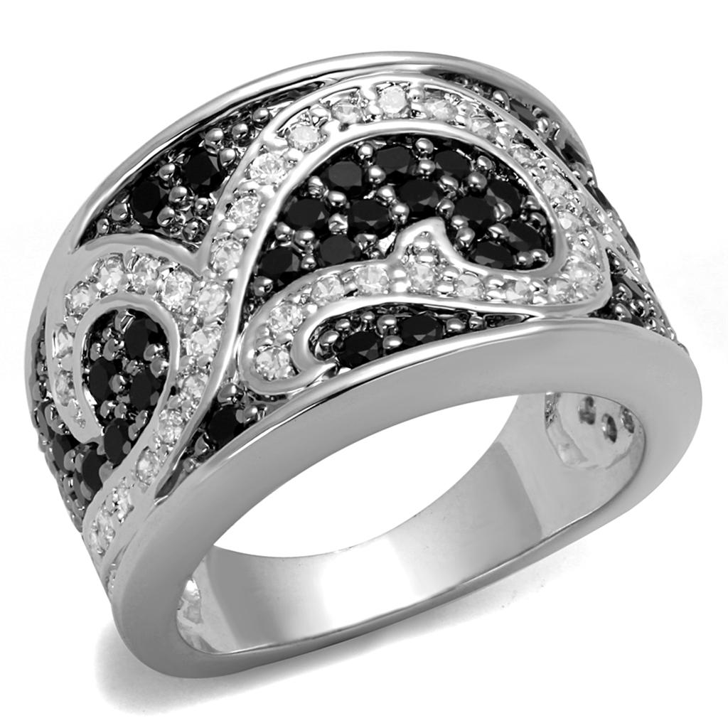 LO3739 - Rhodium + Ruthenium Brass Ring with AAA Grade CZ  in Black Diamond-0