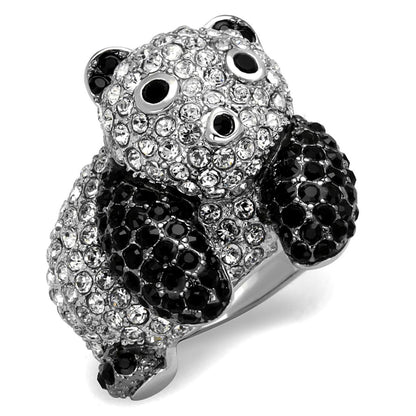 LO3740 - Rhodium + Ruthenium Brass Ring with Synthetic Synthetic Glass in Jet-0