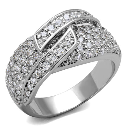 LO3741 - Rhodium Brass Ring with AAA Grade CZ  in Clear-0