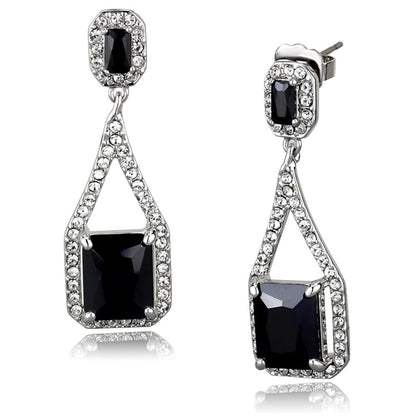 LO3758 - Rhodium Brass Earrings with AAA Grade CZ  in Jet-0