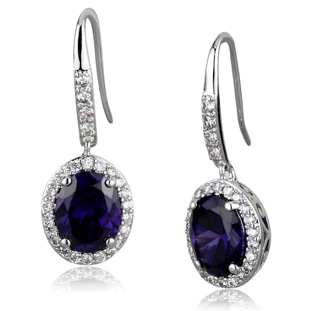 LO3771 - Rhodium Brass Earrings with AAA Grade CZ  in Amethyst-0