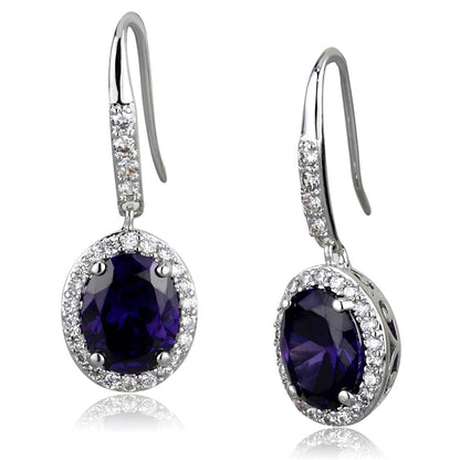 LO3771 - Rhodium Brass Earrings with AAA Grade CZ  in Amethyst-0