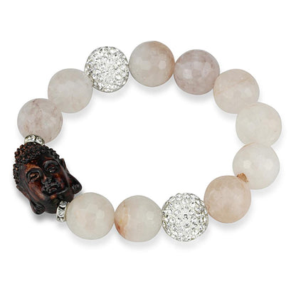 LO3779 - Rhodium Brass Bracelet with Synthetic Onyx in Light Rose-0