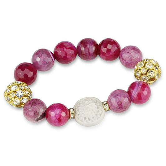 LO3782 - Gold Brass Bracelet with Synthetic Onyx in Fuchsia-0