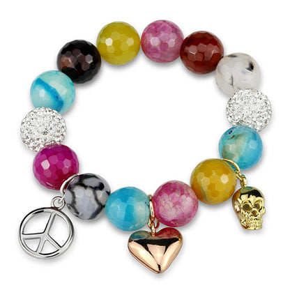 LO3787 - Rhodium + Gold + Rose Gold Brass Bracelet with Synthetic Onyx in Multi Color-0