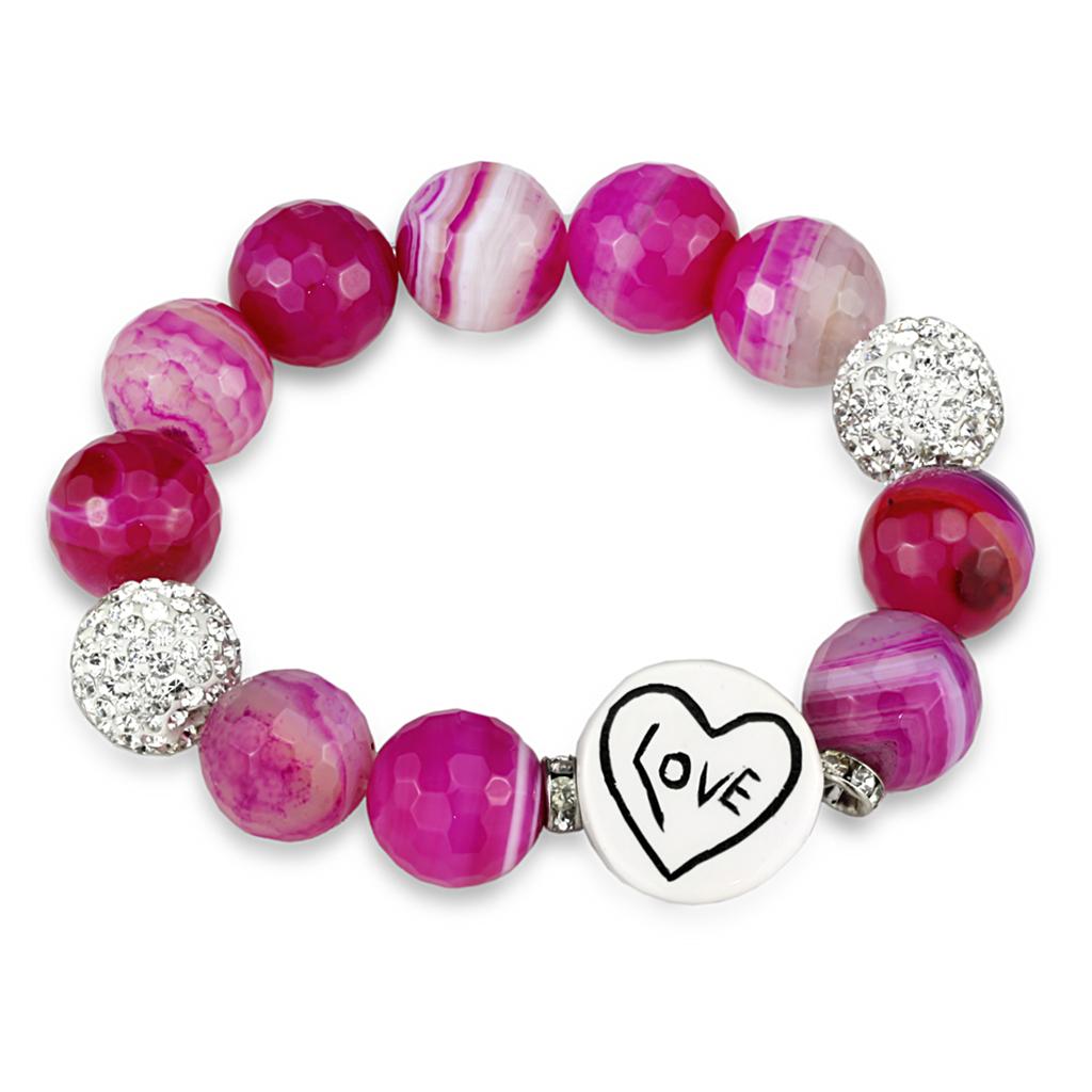 LO3789 - Antique Silver Brass Bracelet with Synthetic Onyx in Fuchsia-0