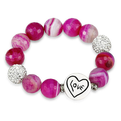 LO3789 - Antique Silver Brass Bracelet with Synthetic Onyx in Fuchsia-0