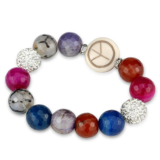 LO3790 - Antique Silver Brass Bracelet with Synthetic Onyx in Multi Color-0