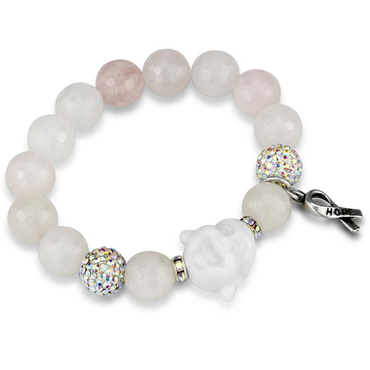 LO3791 - Antique Silver White Metal Bracelet with Synthetic Onyx in Light Rose-0