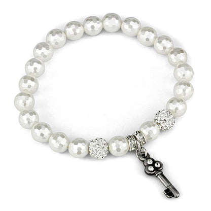 LO3797 - Antique Silver Brass Bracelet with Synthetic Glass Bead in White-0