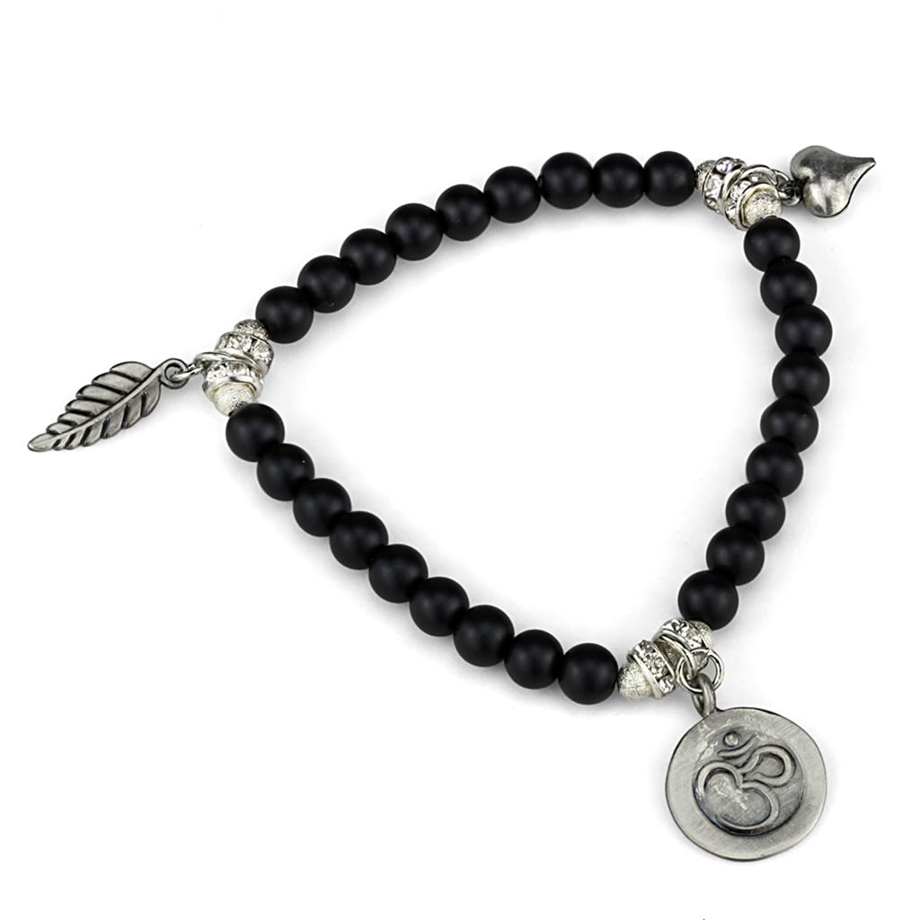 LO3798 - Antique Silver Brass Bracelet with Synthetic Glass Bead in Jet-0