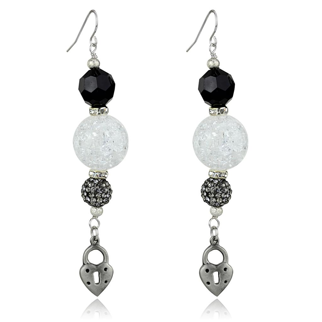 LO3800 - Antique Silver White Metal Earrings with Synthetic Synthetic Glass in Jet-0