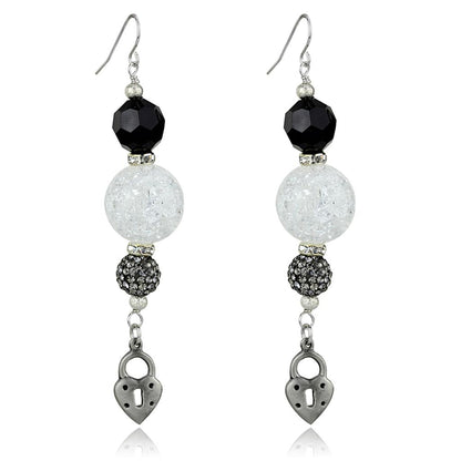 LO3800 - Antique Silver White Metal Earrings with Synthetic Synthetic Glass in Jet-0