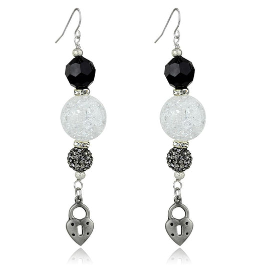 LO3800 - Antique Silver White Metal Earrings with Synthetic Synthetic Glass in Jet-0
