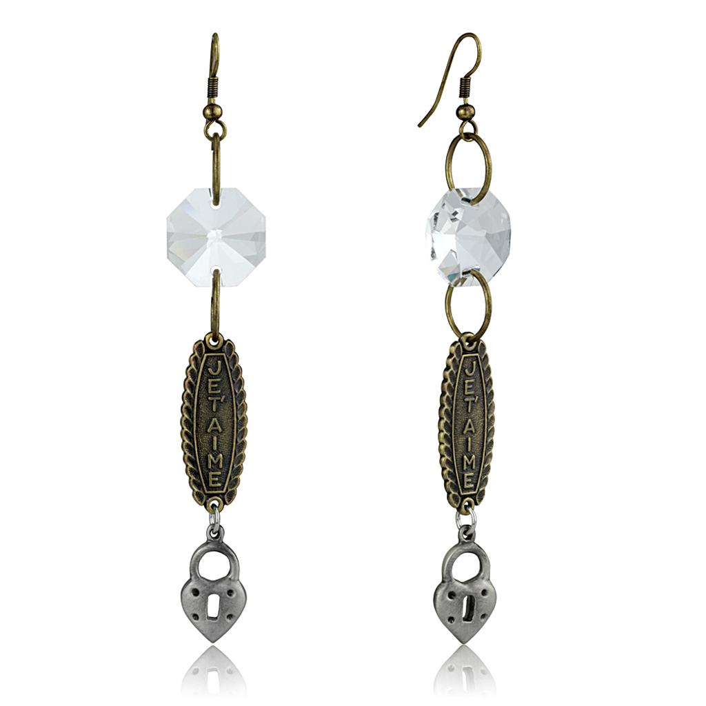 LO3801 - Gold+Antique Silver White Metal Earrings with Synthetic Synthetic Glass in Clear-0