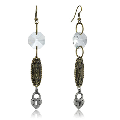 LO3801 - Gold+Antique Silver White Metal Earrings with Synthetic Synthetic Glass in Clear-0