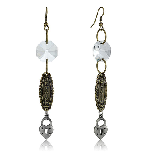 LO3801 - Gold+Antique Silver White Metal Earrings with Synthetic Synthetic Glass in Clear-0