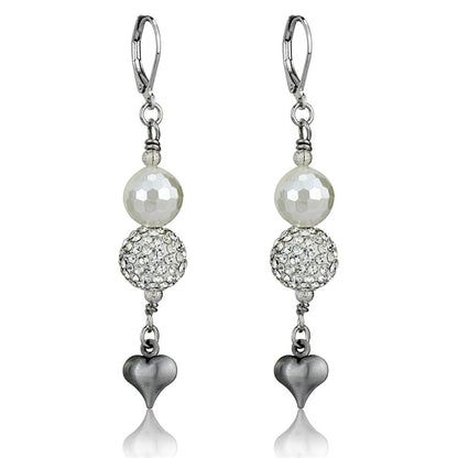 LO3804 - Antique Silver White Metal Earrings with Synthetic Glass Bead in White-0
