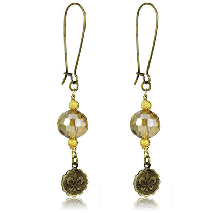 LO3806 - Antique Copper White Metal Earrings with Synthetic Glass Bead in Champagne-0