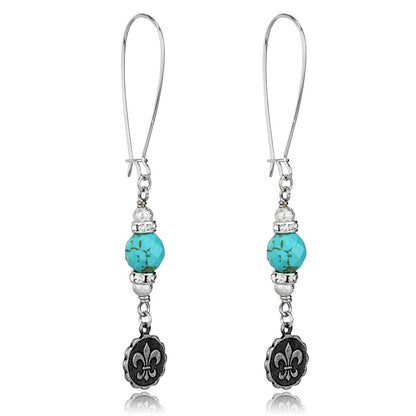 LO3807 - Antique Silver White Metal Earrings with Synthetic Turquoise in Turquoise-0