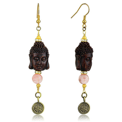 LO3808 - Antique Copper White Metal Earrings with Synthetic Glass Bead in Rose-0