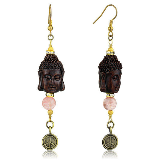 LO3808 - Antique Copper White Metal Earrings with Synthetic Glass Bead in Rose-0